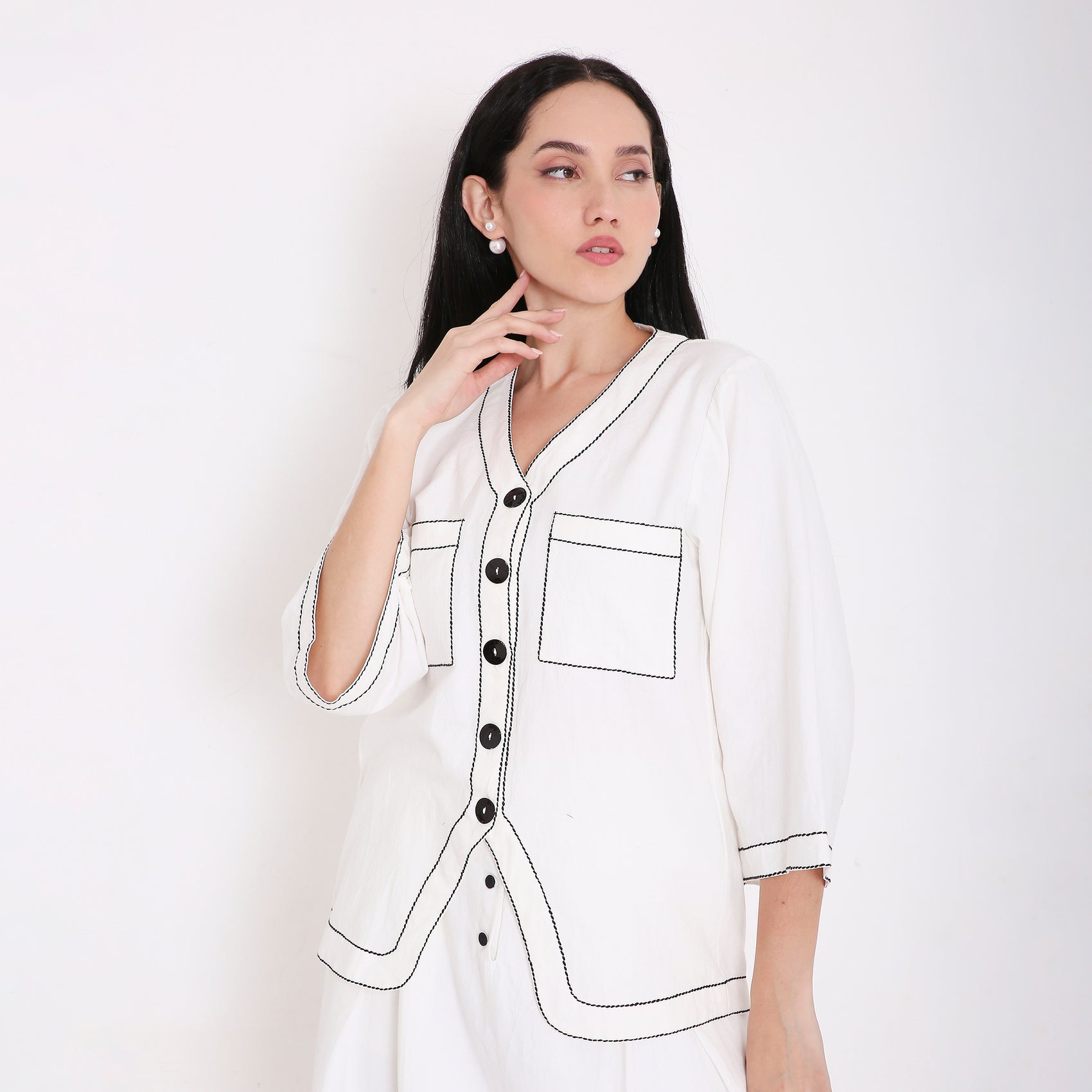 Box Stitch Flared Sleeve Shirt