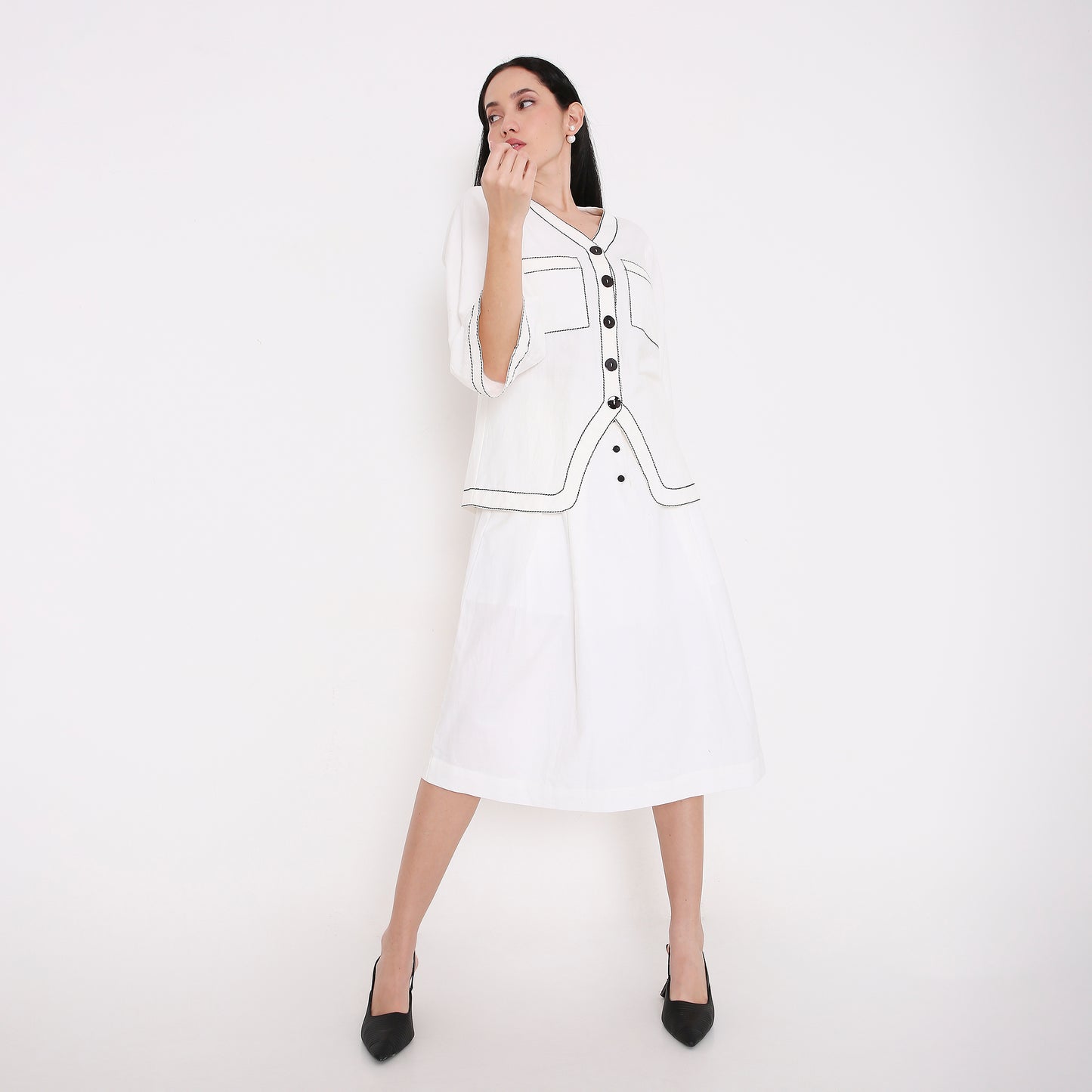 Box Stitch Flared Sleeve Shirt