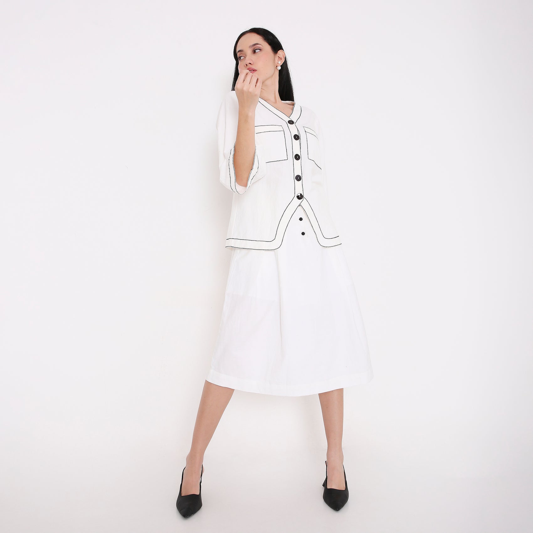 Box Stitch Flared Sleeve Shirt