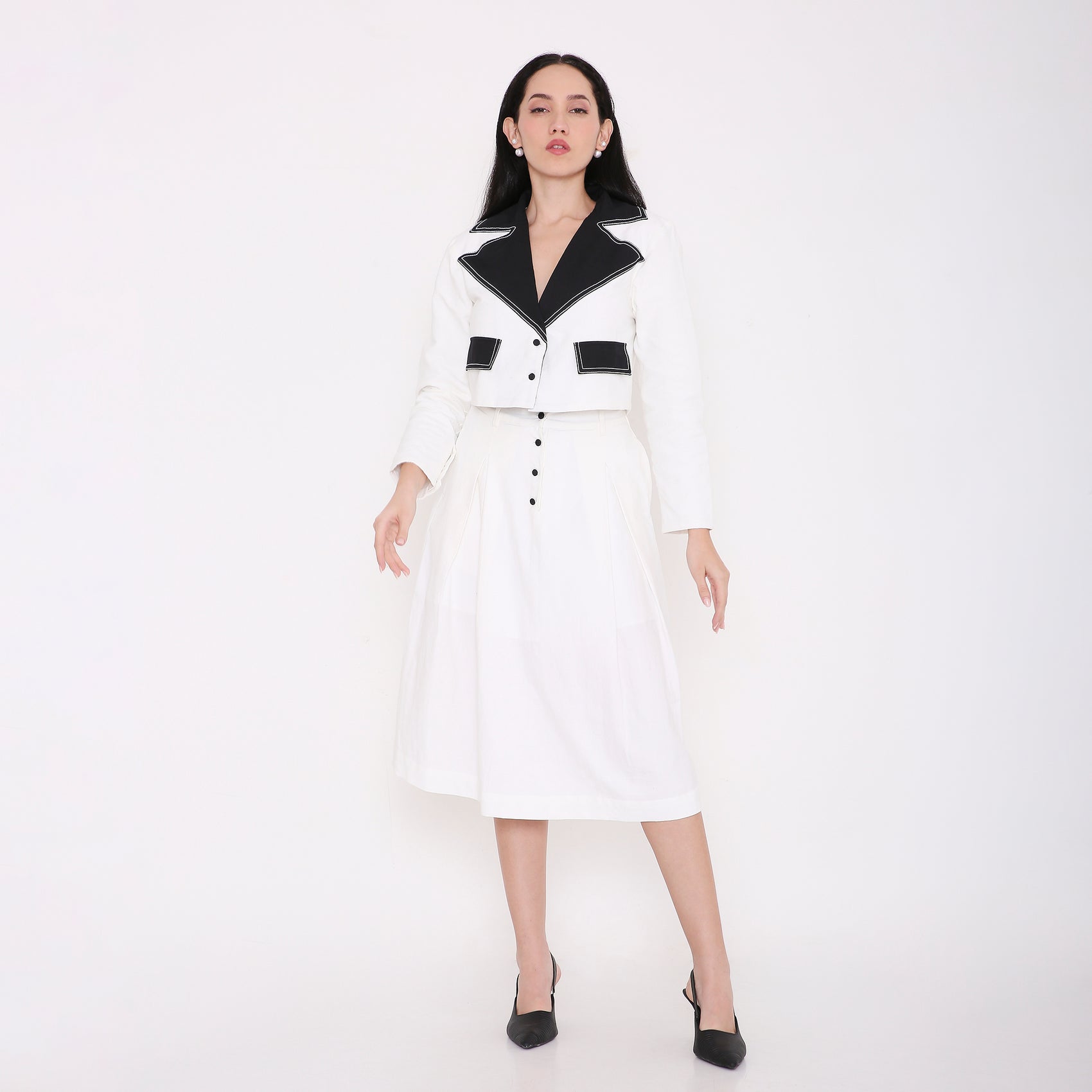 Contrast Button Flare Skirt