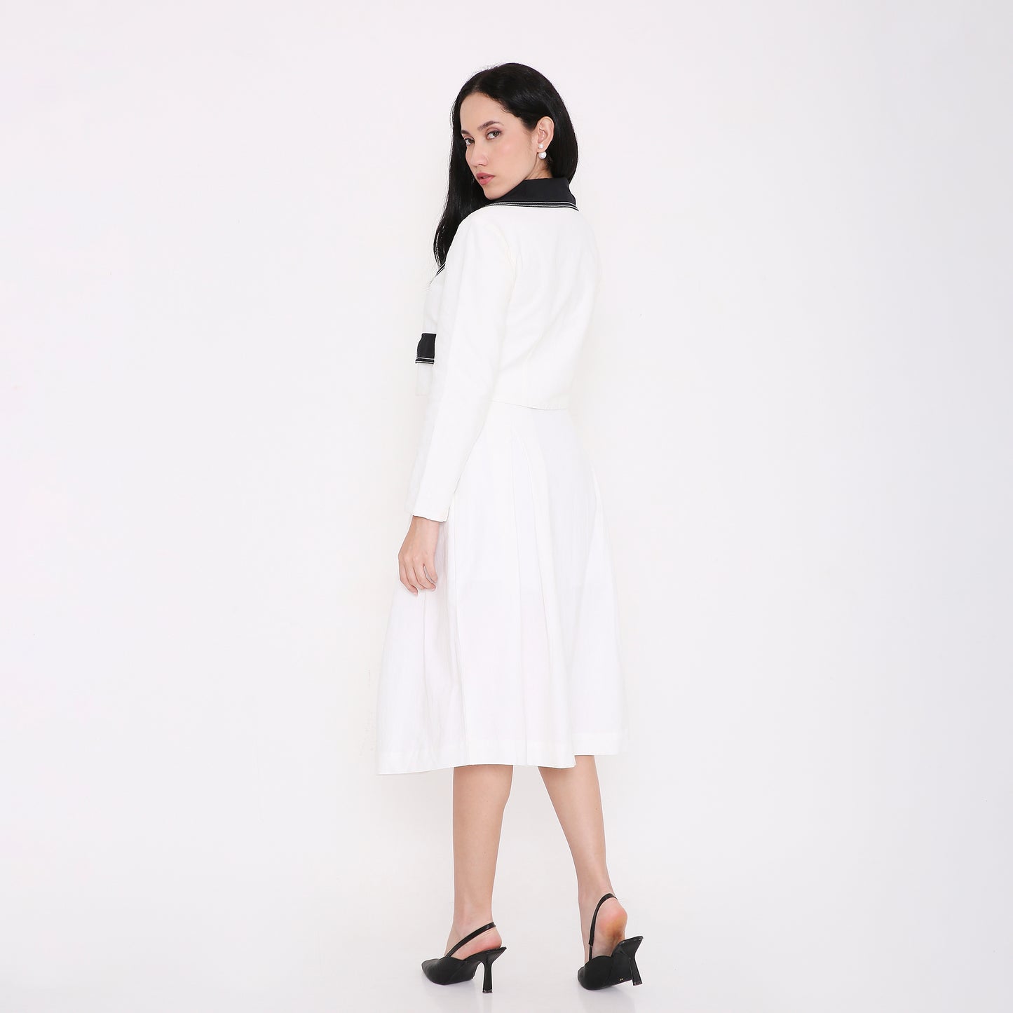 Contrast Button Flare Skirt
