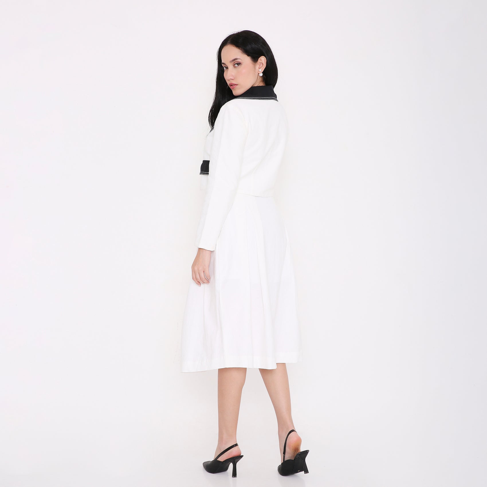 Contrast Button Flare Skirt