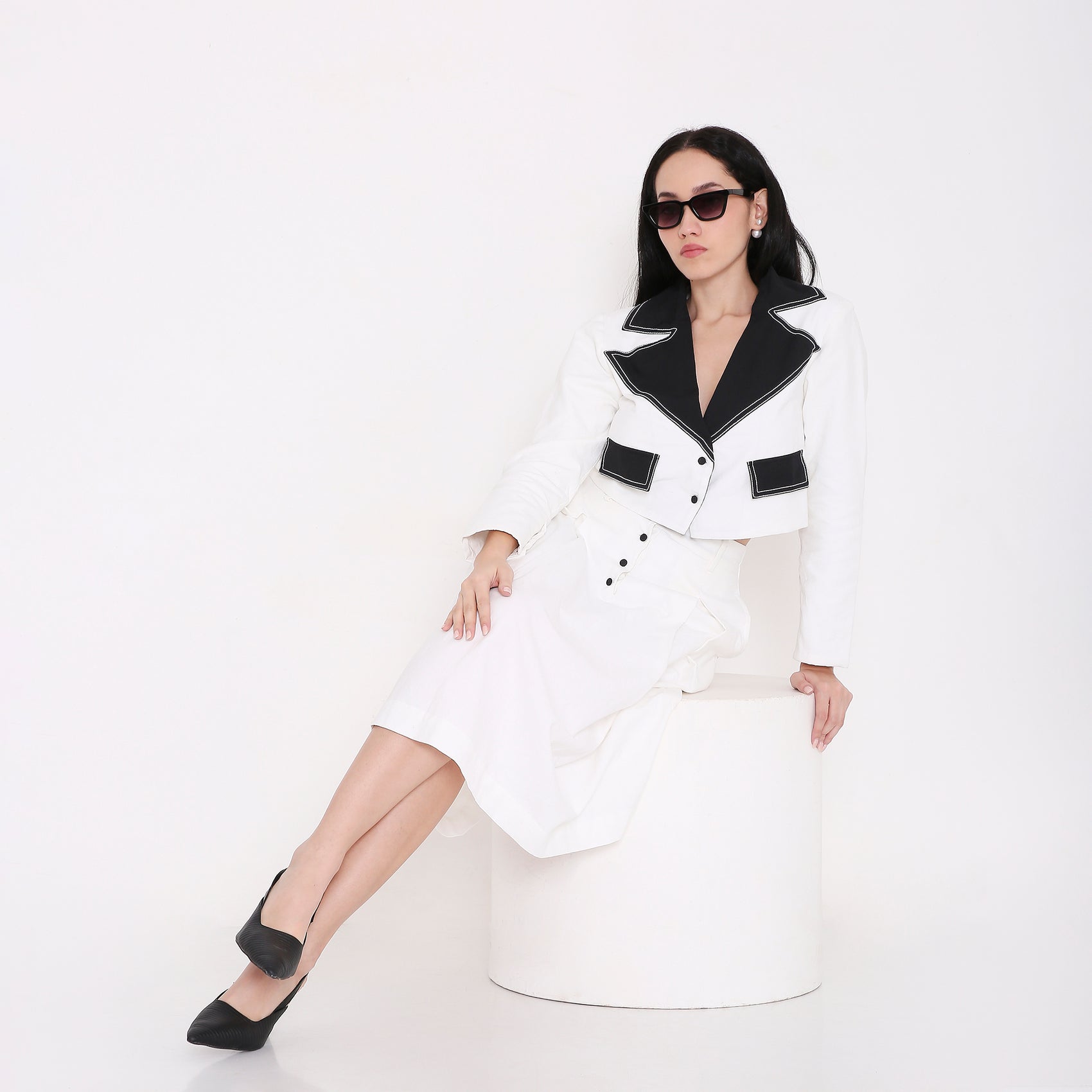 Contrast Button Flare Skirt