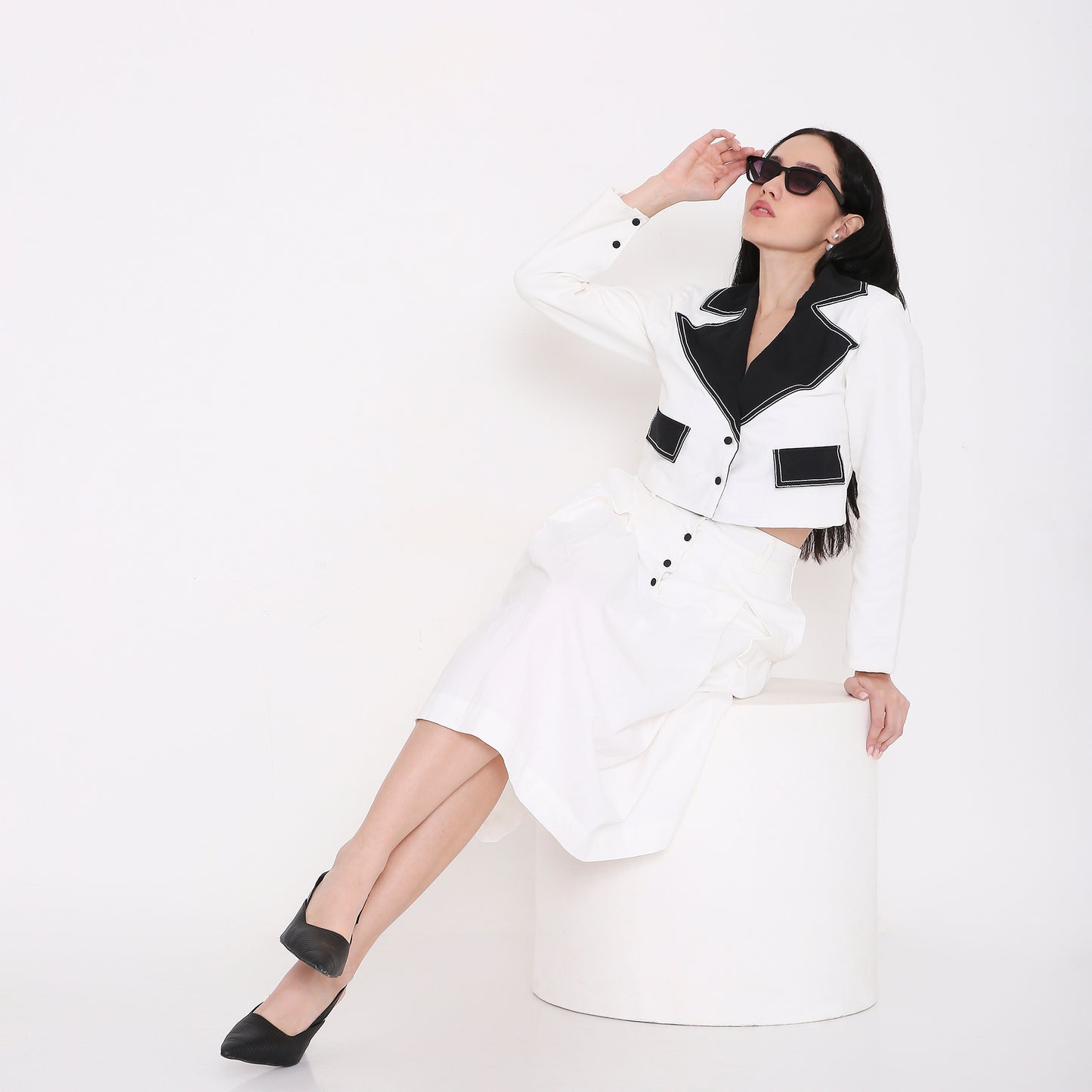 Contrast Button Flare Skirt