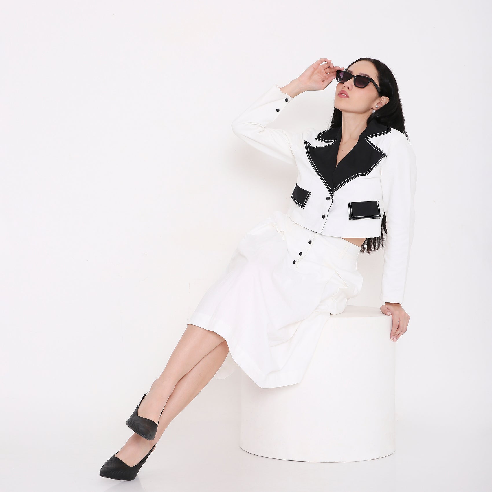Contrast Button Flare Skirt