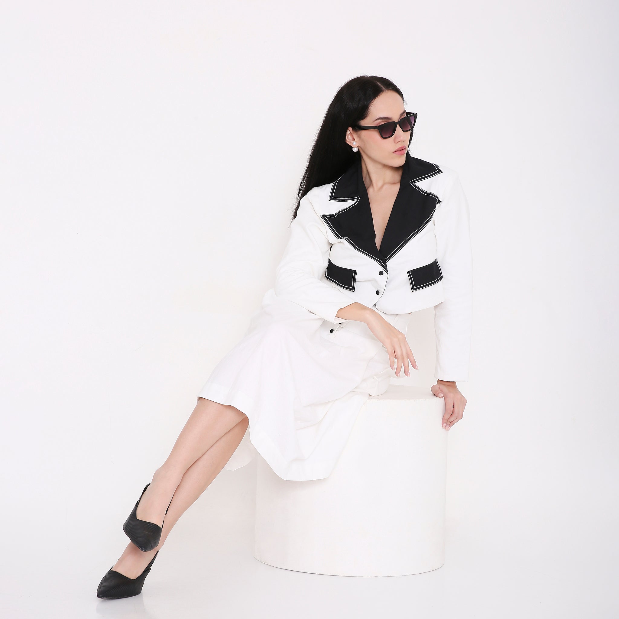 Contrast Button Flare Skirt