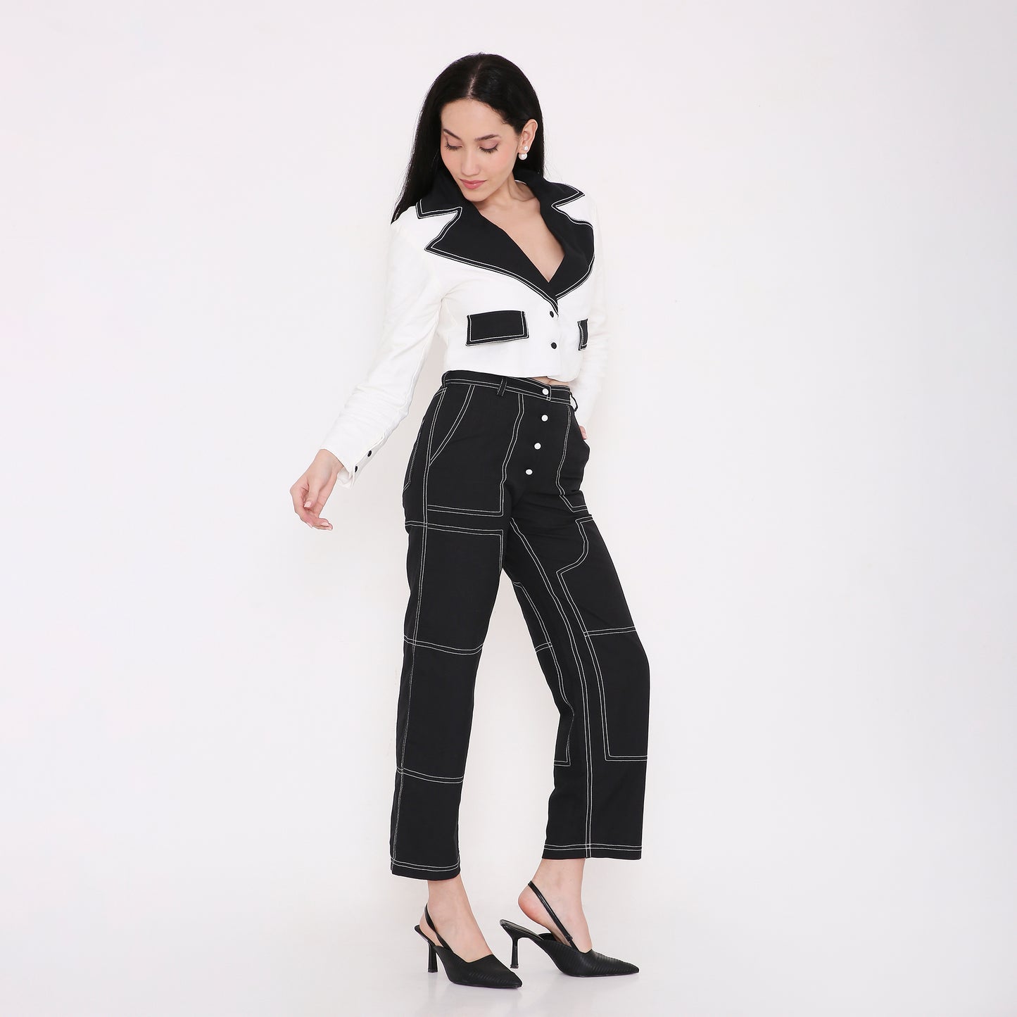 Cropped Monochrome Suit Jacket