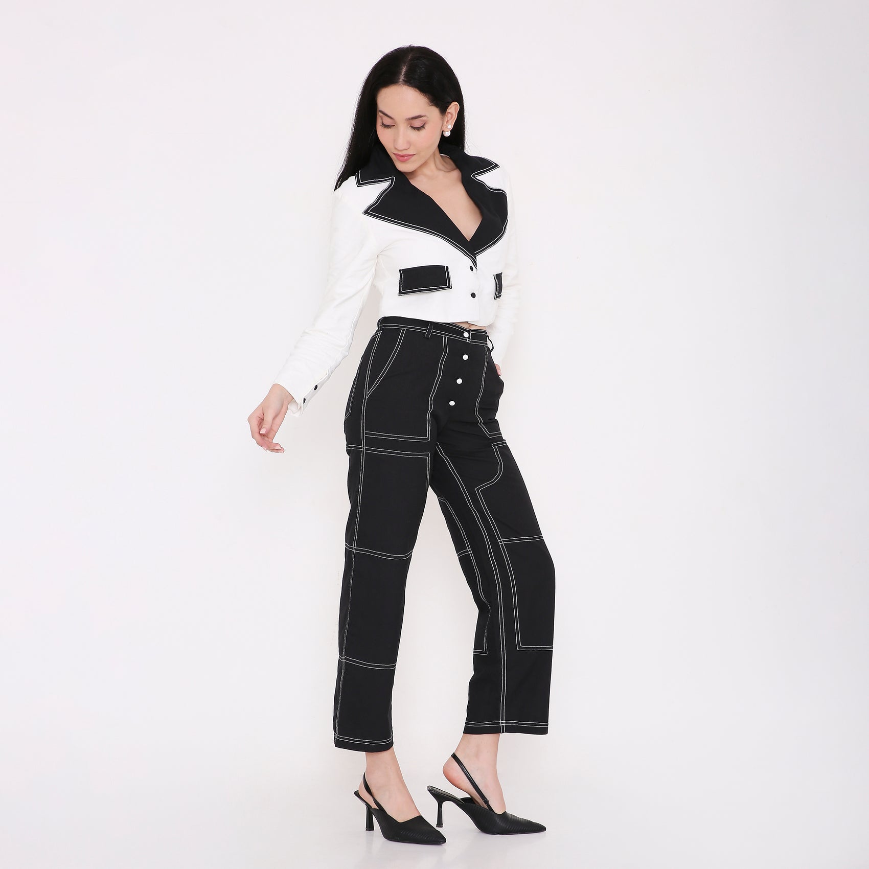 Cropped Monochrome Suit Jacket