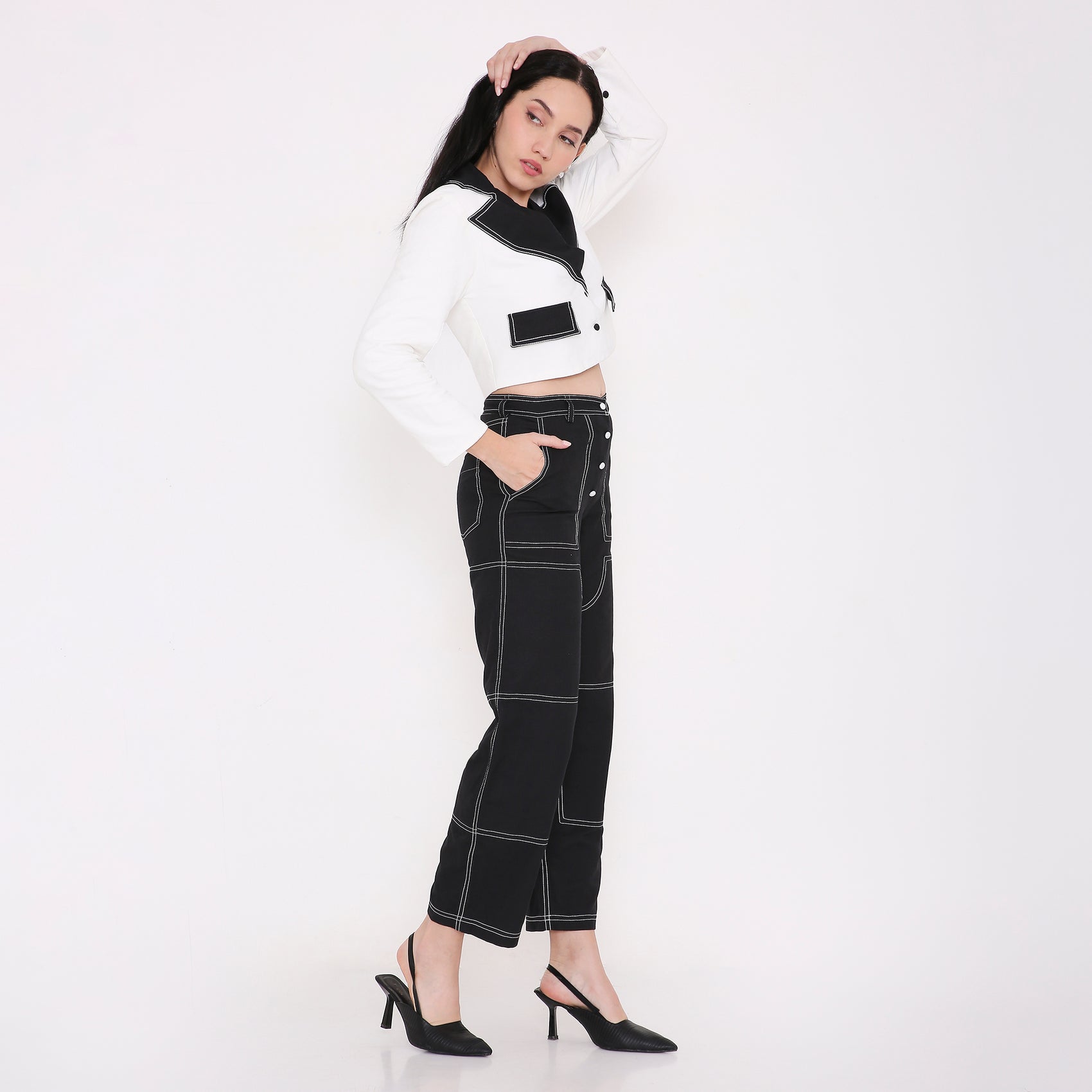 Cropped Monochrome Suit Jacket