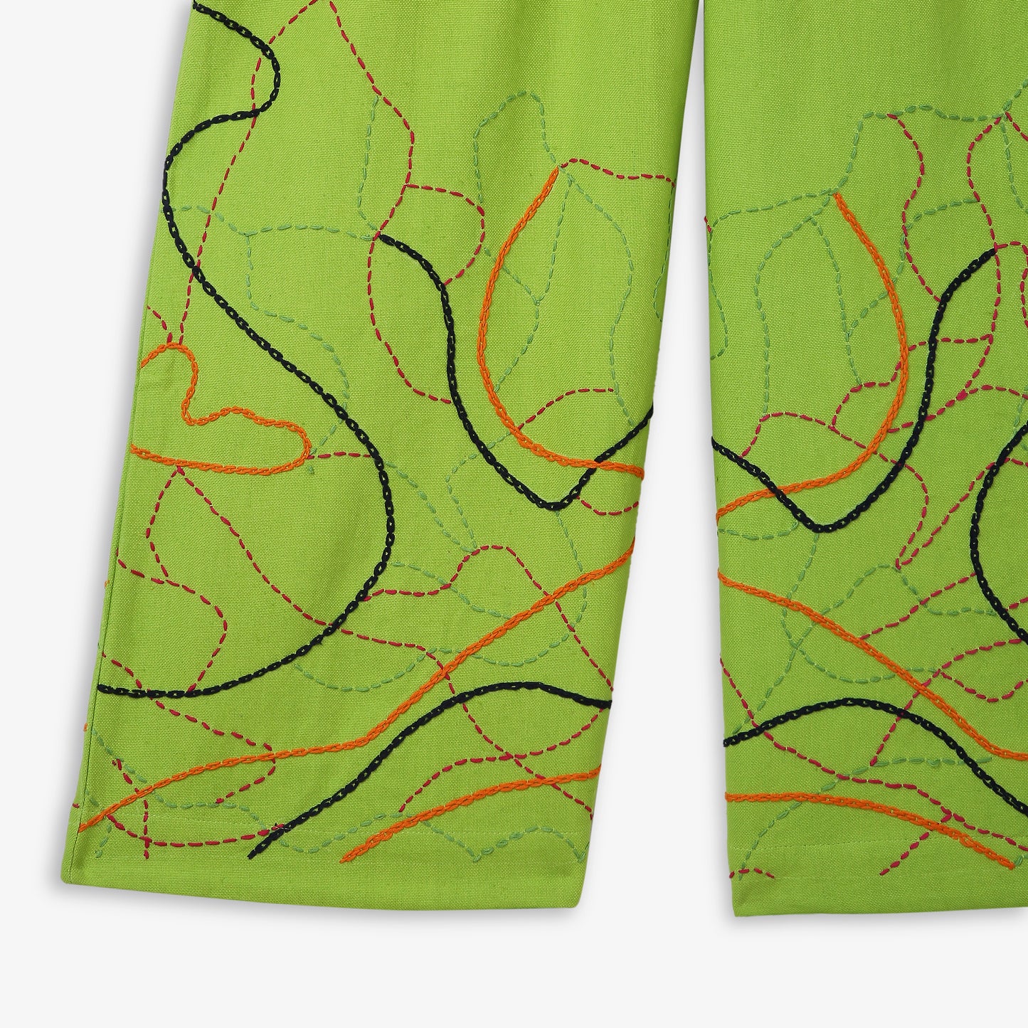 Wide-Leg Trousers Kantha Embroidered Hem