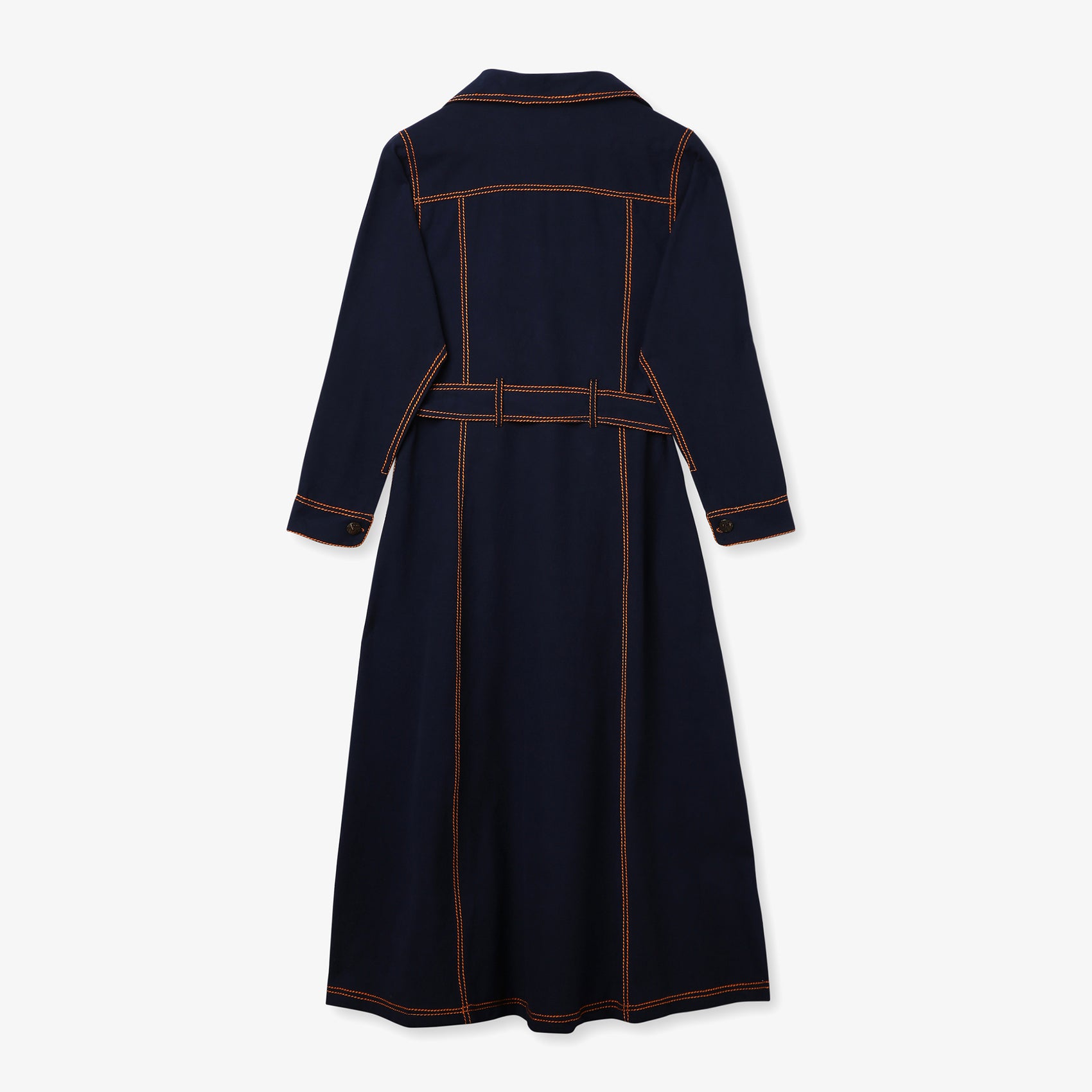 Contrast Stitch Belted Shirt Dress