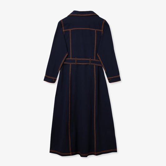 Contrast Stitch Belted Shirt Dress