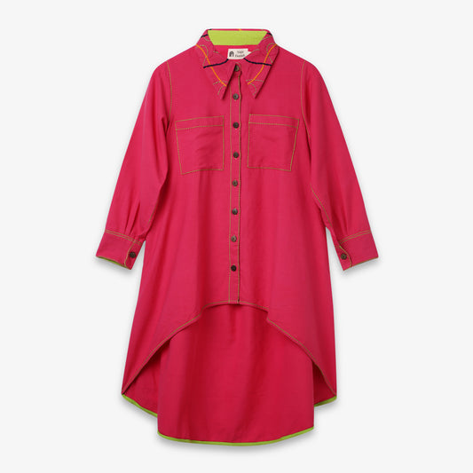 Embroidered Collar High-Low Shirt