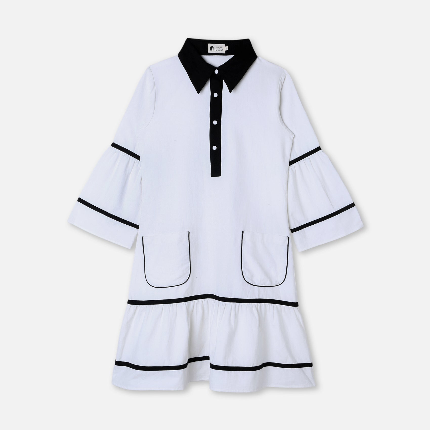 POP-COLLAR MONOCHROME MIDI DRESS