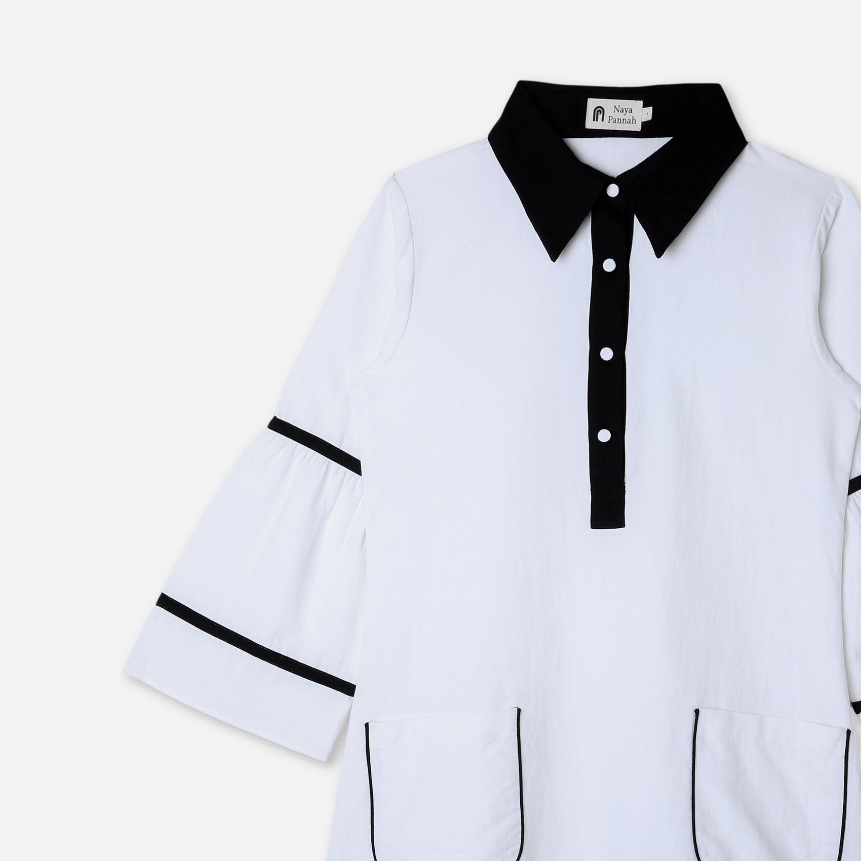 POP-COLLAR MONOCHROME MIDI DRESS