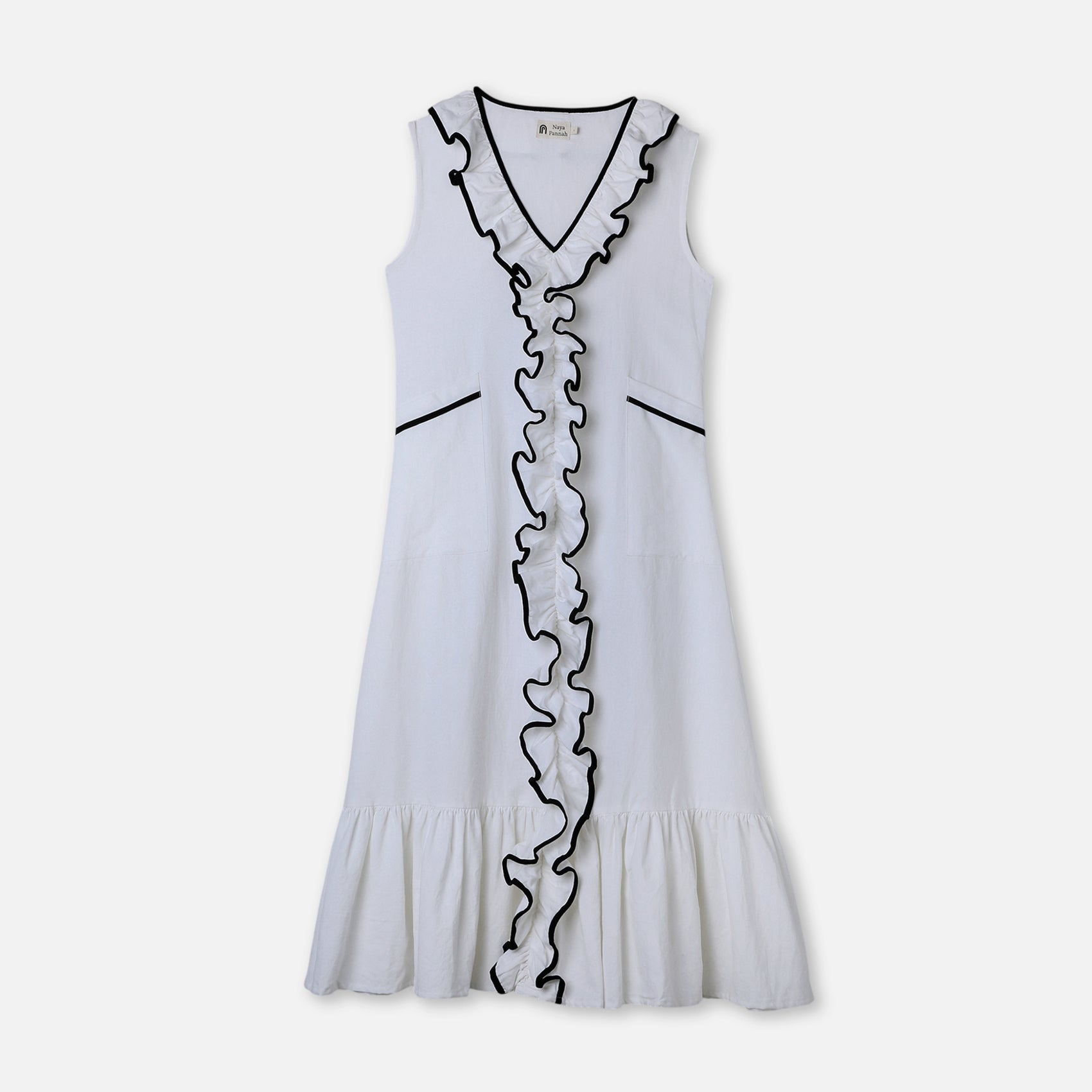 Contrast Frill Panelled Midi Dress