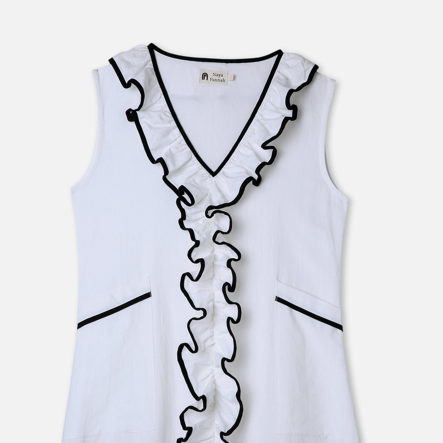 Contrast Frill Panelled Midi Dress