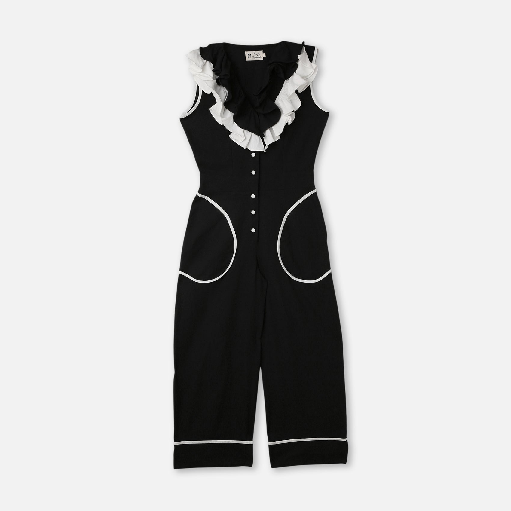 Two-Tone Ruffle Trim Jumpsuit