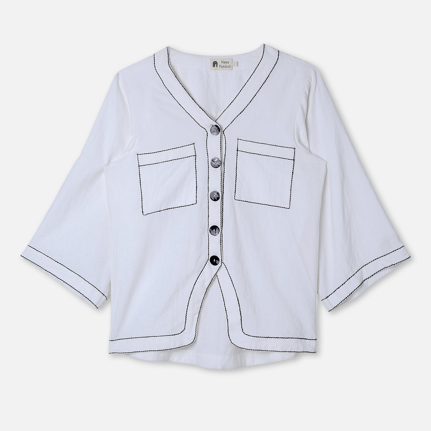Box Stitch Flared Sleeve Shirt