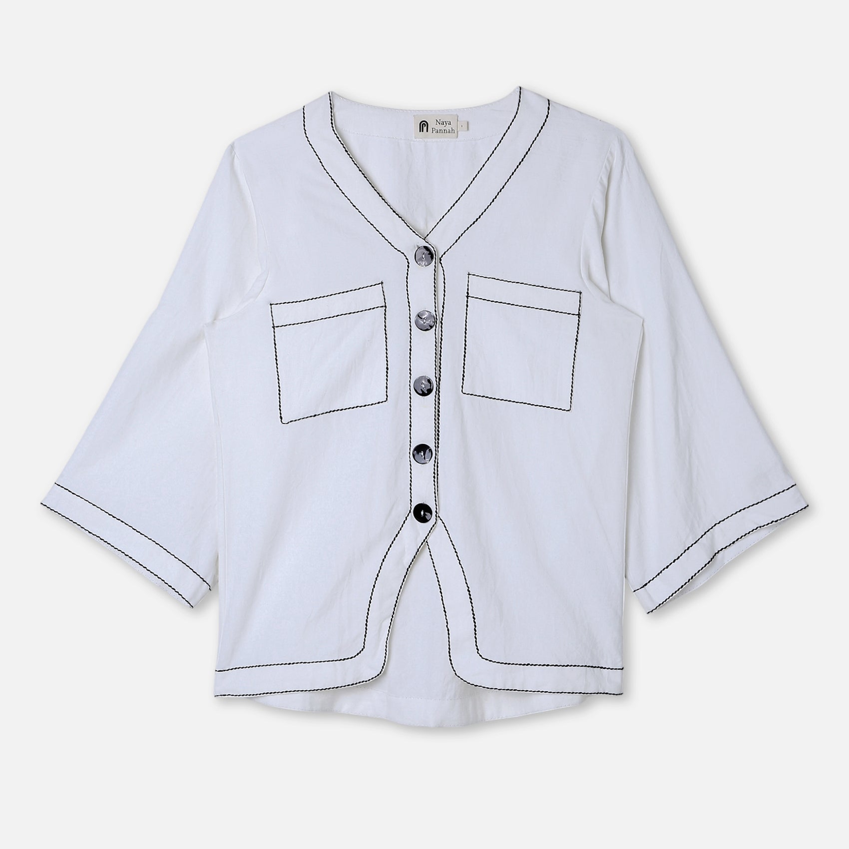Box Stitch Flared Sleeve Shirt