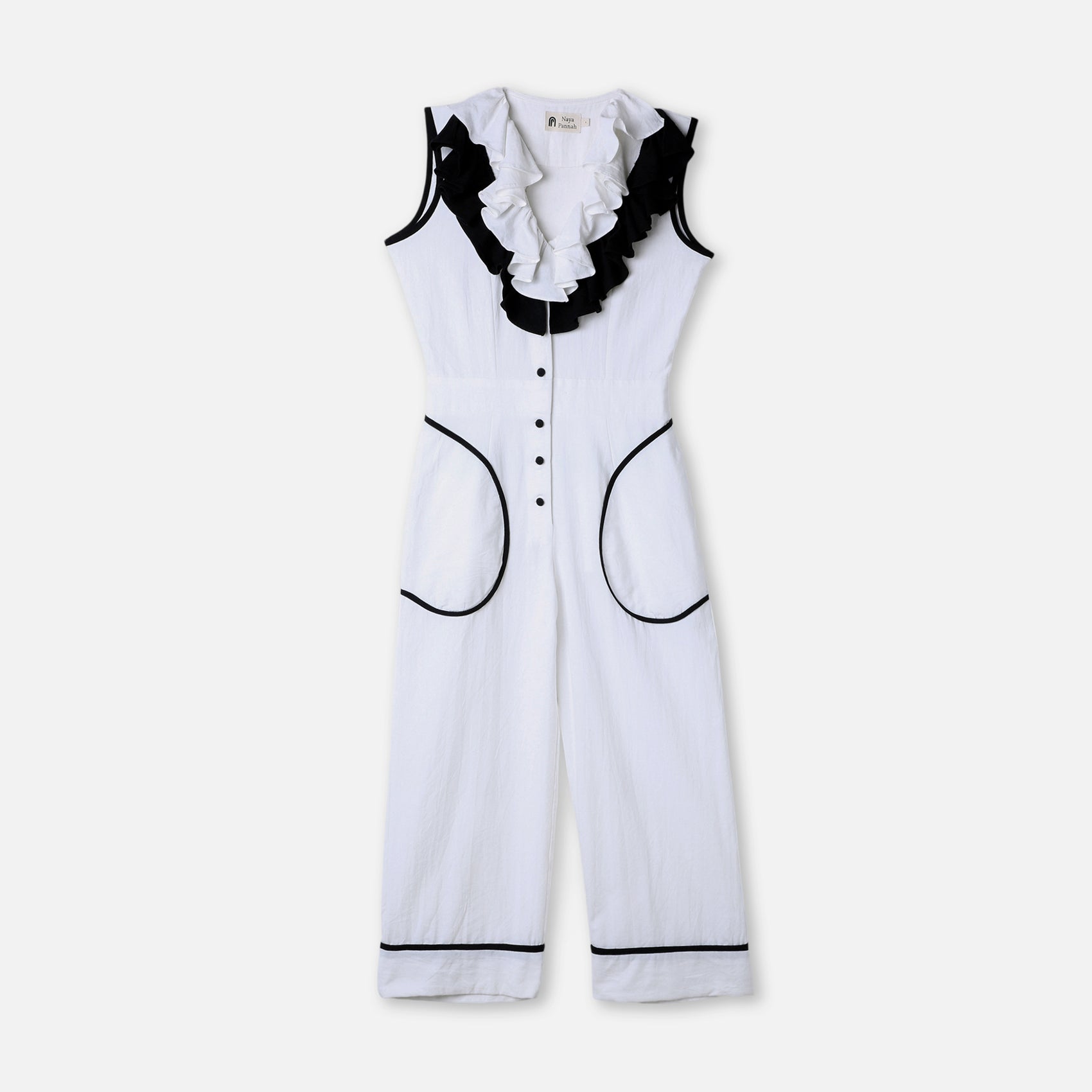Ruffle-Edge Contrast Jumpsuit