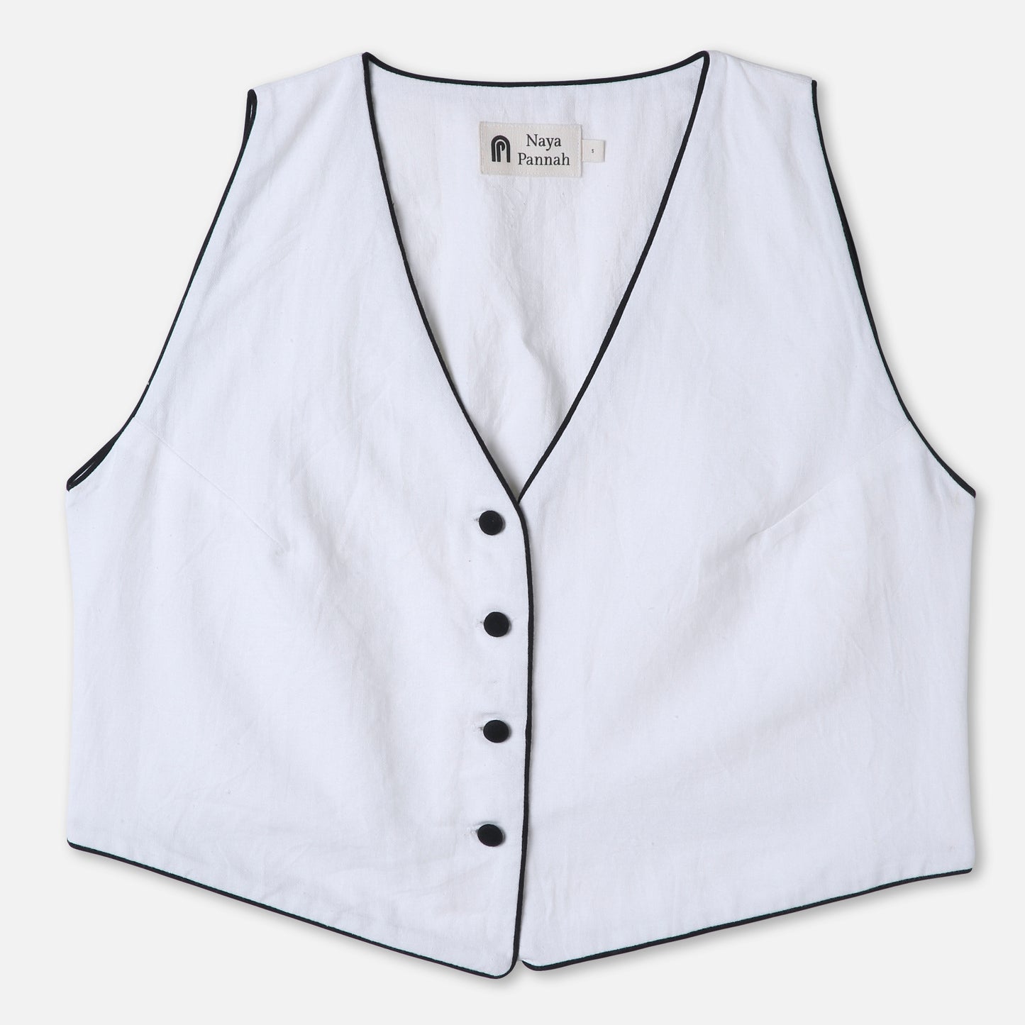 Cropped Piped Button Vest