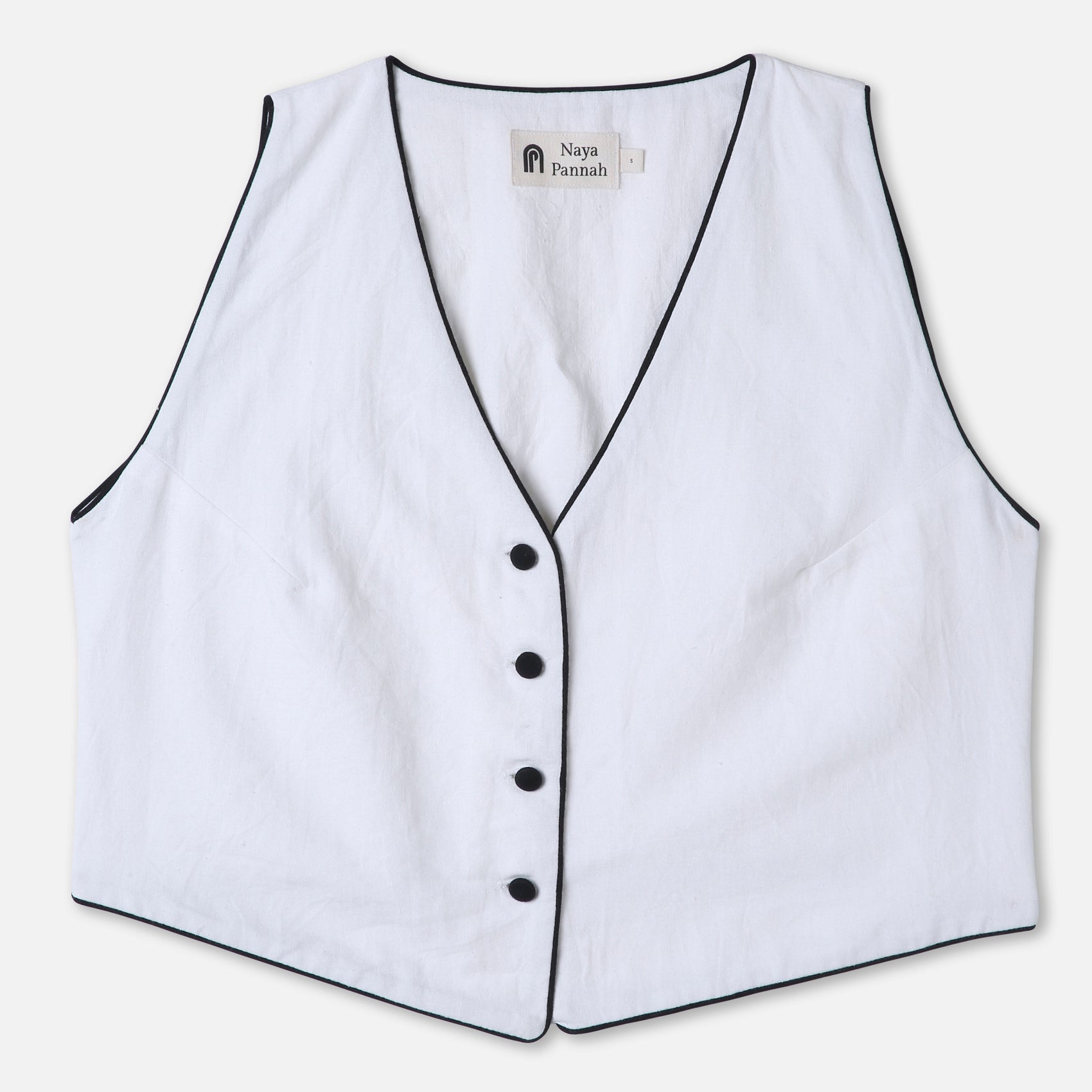 Cropped Piped Button Vest