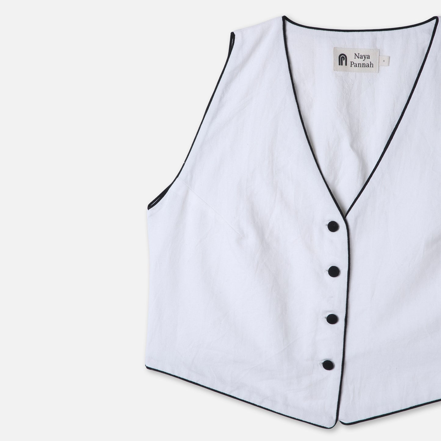 Cropped Piped Button Vest