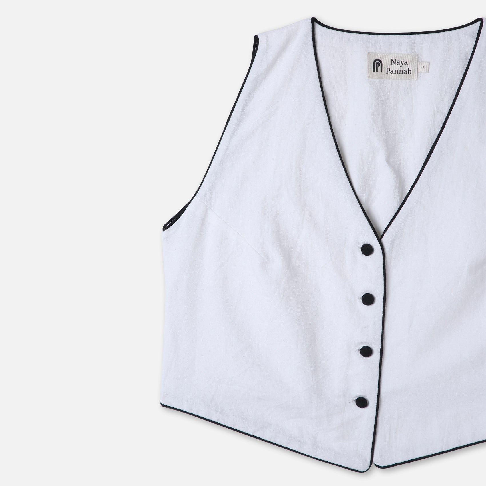 Cropped Piped Button Vest