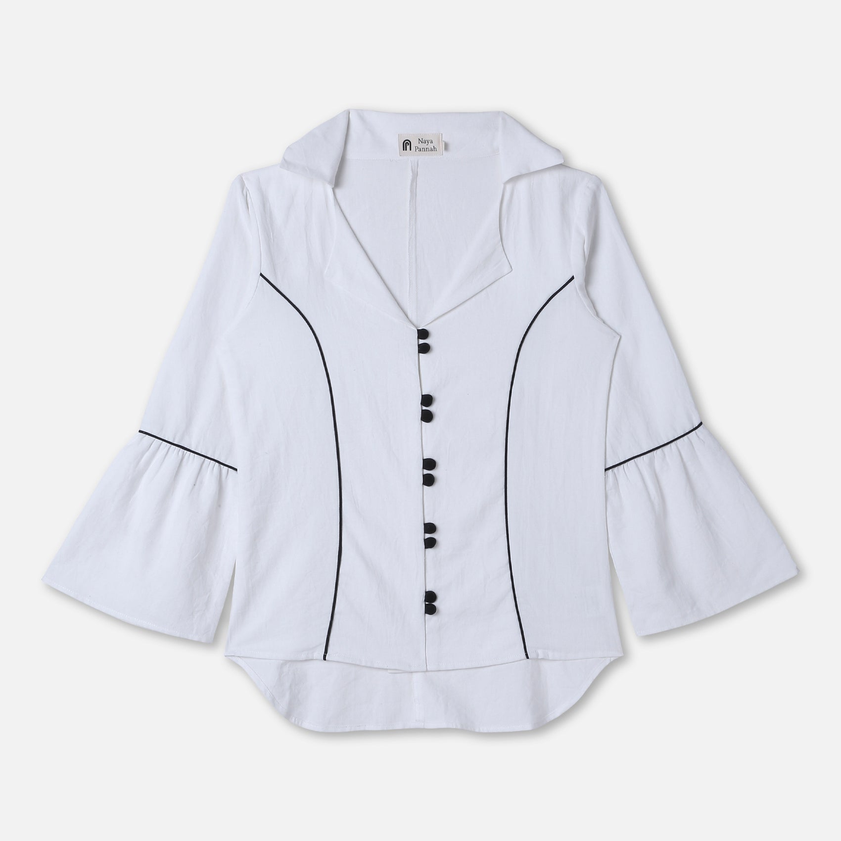 Piped Bell Sleeve Poplin Shirt