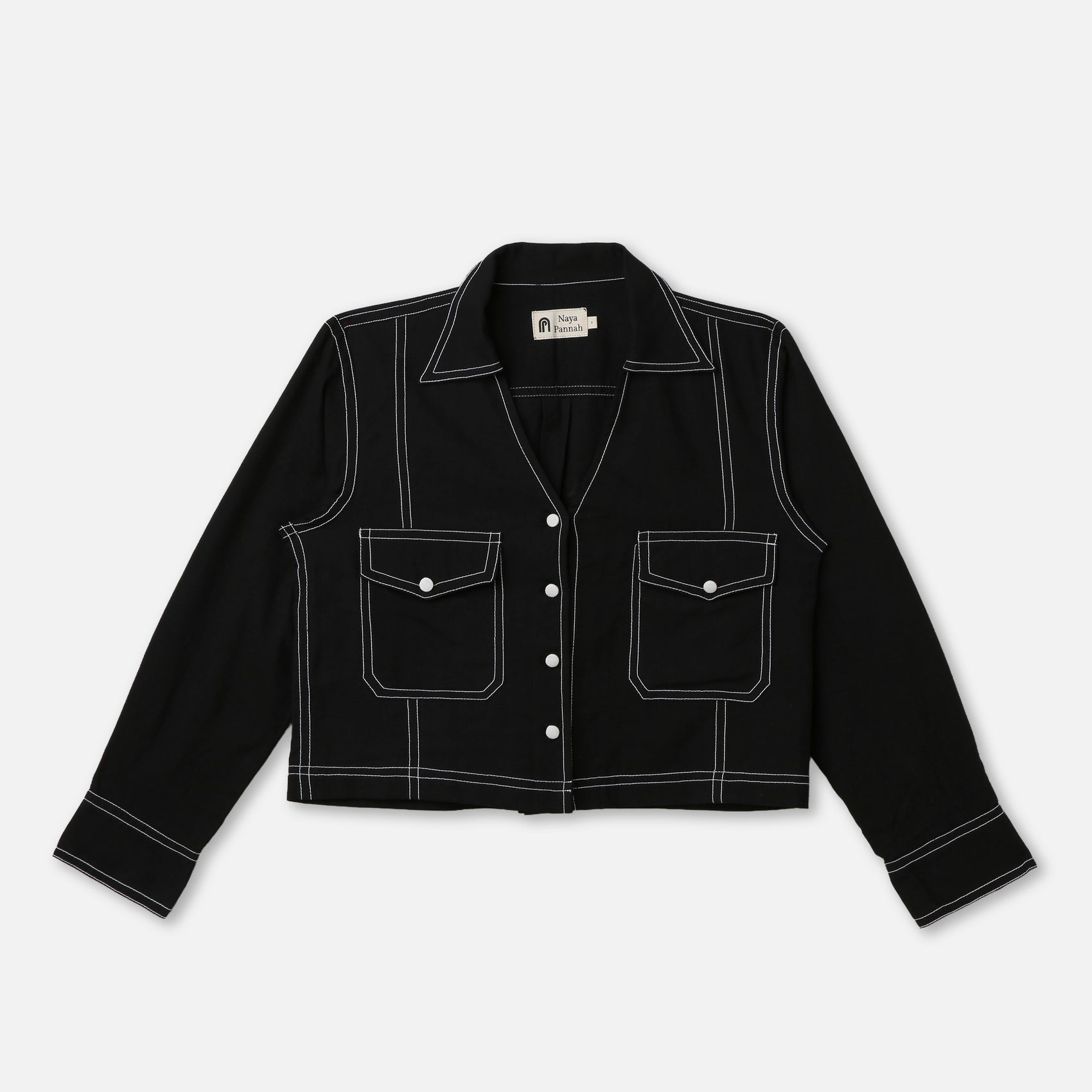 Contrast Stitch Cropped Shirt
