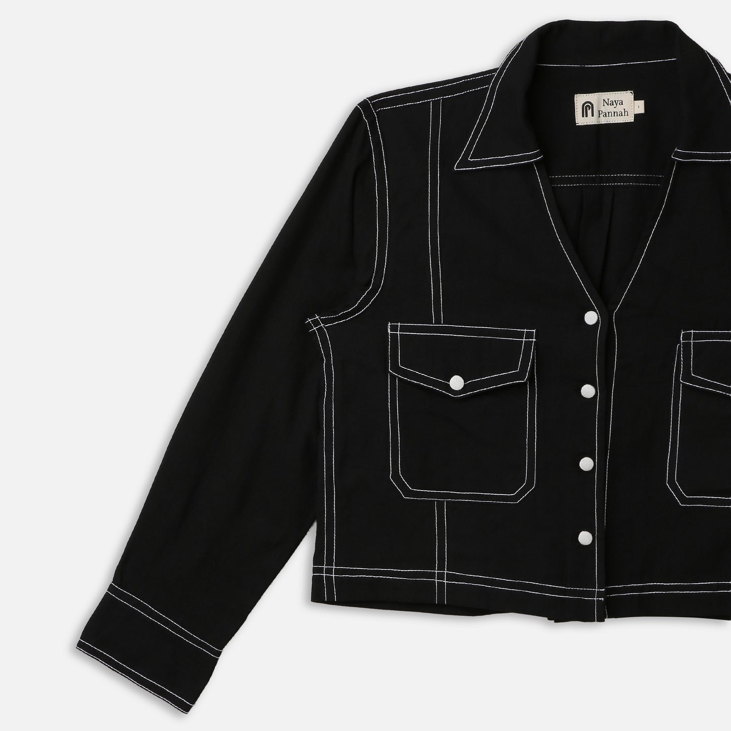 Contrast Stitch Cropped Shirt